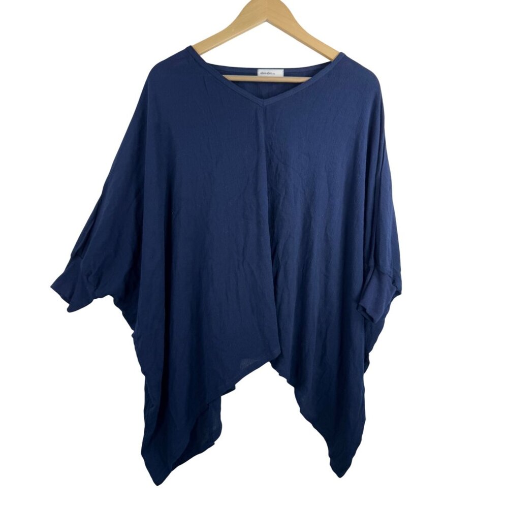 Allen Allen lagen look relaxed batwing flowy blouse top navy‎ 90s boho sz M